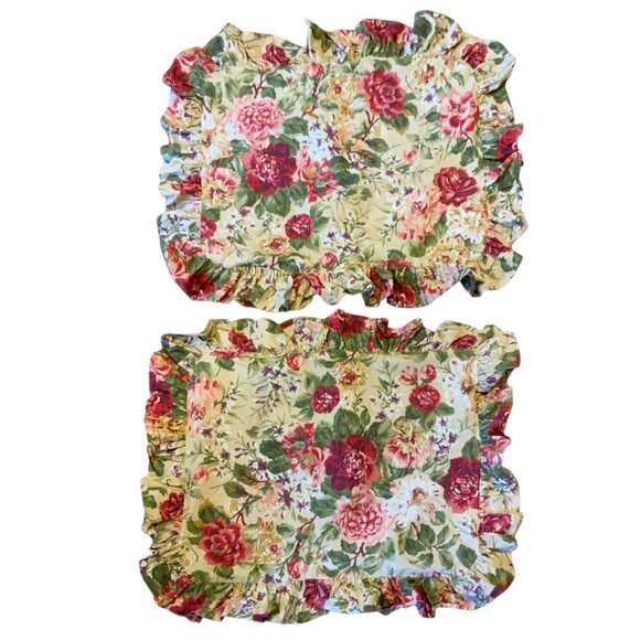 Vintage Ralph Lauren Constance Floral Ruffled Standard Shams Set Of 2 Cotton USA - Picture 1 of 5